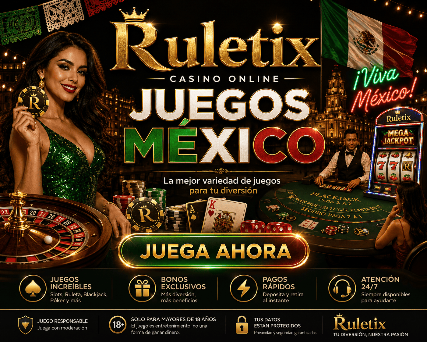 ruletix - visual de juegos y mesas en vivo Escena de juegos de ruletix con mesas en vivo, cartas, fichas y simbolos de casino