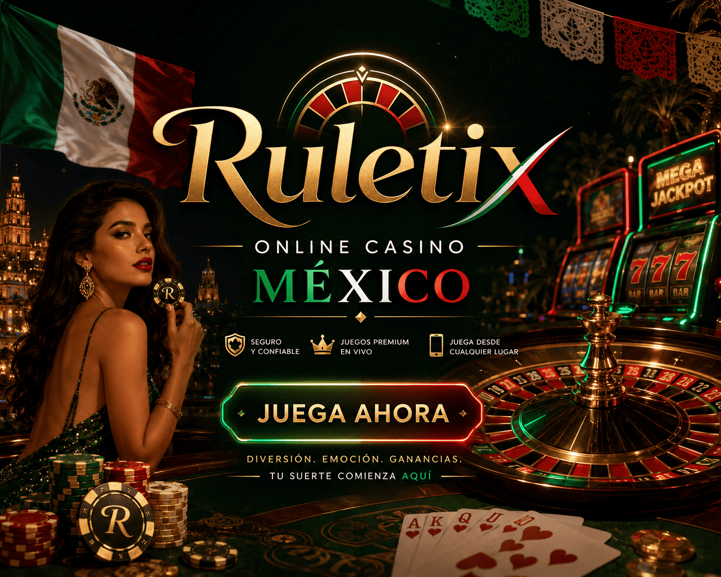 ruletix - visual principal de casino movil Escena de juego movil de ruletix con iconos de casino, monedas y elementos de acceso a la cuenta